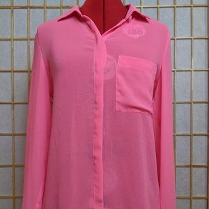 Bright Pink Sheer Long Sleeve Blouse